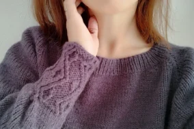 Designer Mamet Knit is wearing Lattice sweater showing details