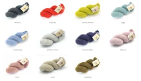 Hickory, Paprika, Smoky Yellow, Sage, Cloudy Sky, Winter Cloud, Muscat Bleu, Sakura, Chai, Sand, Hazelnut